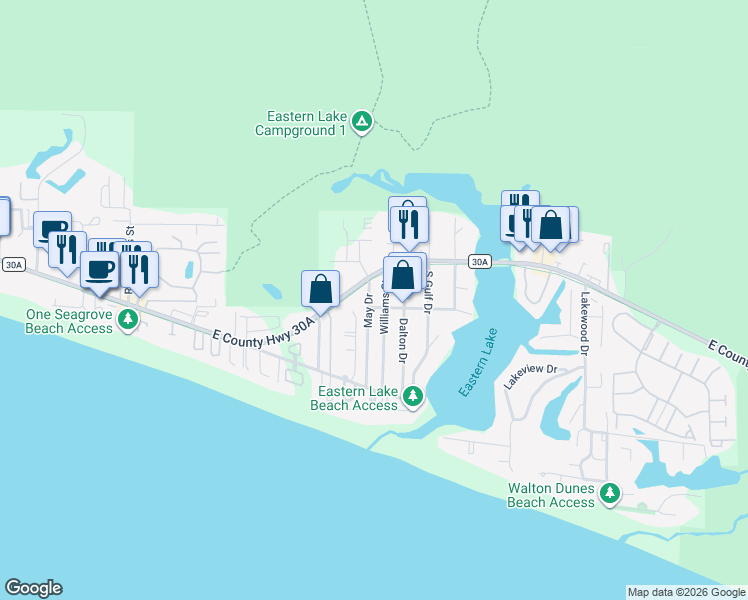 map of restaurants, bars, coffee shops, grocery stores, and more near 37 May Drive in Santa Rosa Beach