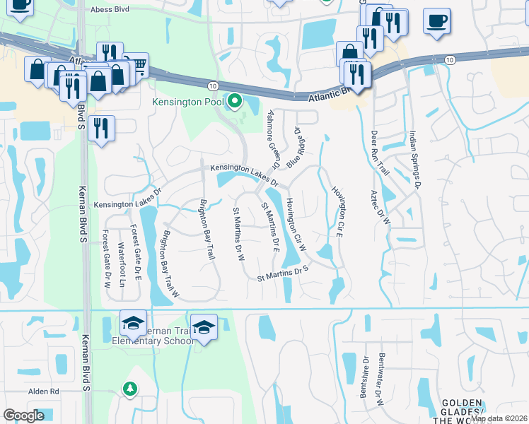 map of restaurants, bars, coffee shops, grocery stores, and more near 2034 Saint Martins Drive West in Jacksonville
