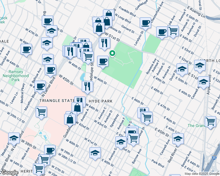 map of restaurants, bars, coffee shops, grocery stores, and more near in Austin