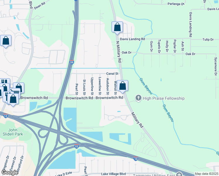 map of restaurants, bars, coffee shops, grocery stores, and more near 4133 Audubon Street in Slidell
