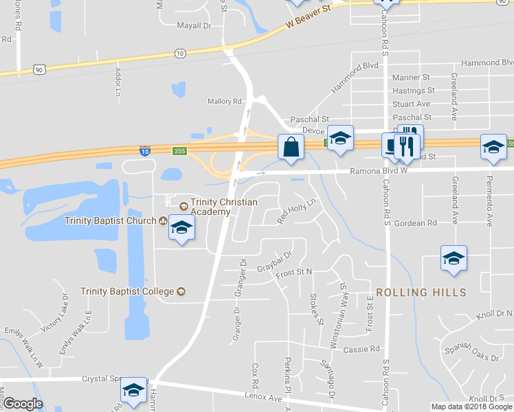 map of restaurants, bars, coffee shops, grocery stores, and more near 761 Trambley Drive East in Jacksonville