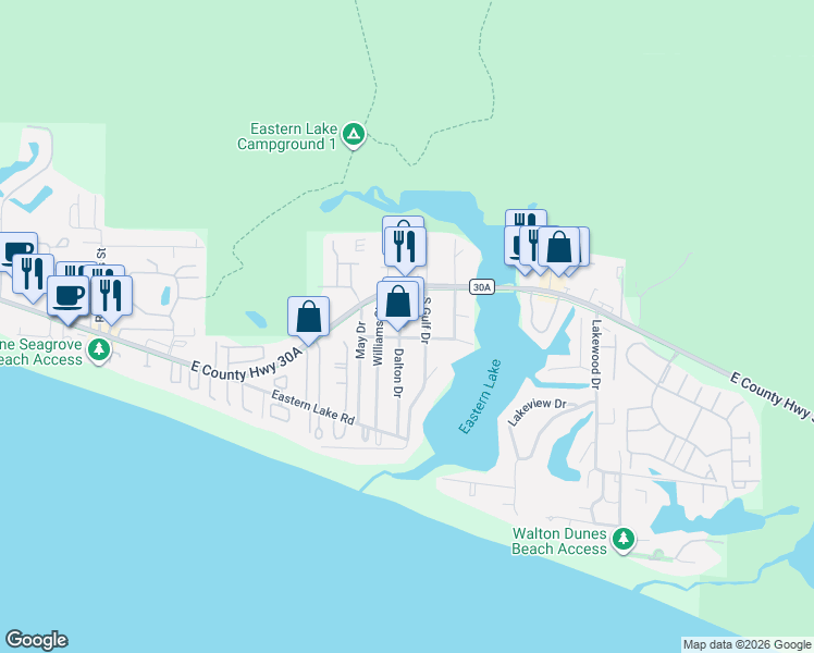 map of restaurants, bars, coffee shops, grocery stores, and more near 225 Dalton Drive in Santa Rosa Beach