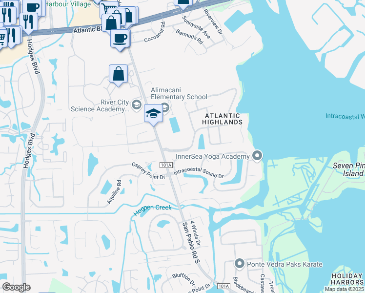 map of restaurants, bars, coffee shops, grocery stores, and more near 13819 Ibis Point Boulevard in Jacksonville
