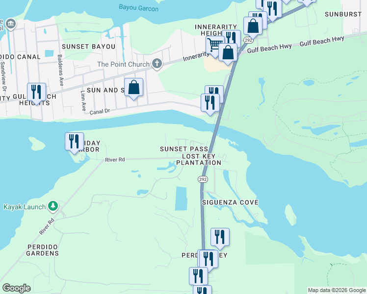 map of restaurants, bars, coffee shops, grocery stores, and more near 6052 Elysian Avenue in Pensacola
