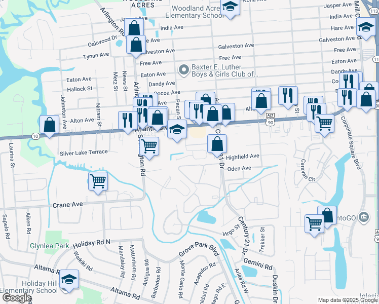 map of restaurants, bars, coffee shops, grocery stores, and more near 7899 Cherry Blossom Drive North in Jacksonville
