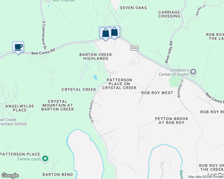 map of restaurants, bars, coffee shops, grocery stores, and more near 601 Crystal Creek Drive in Austin