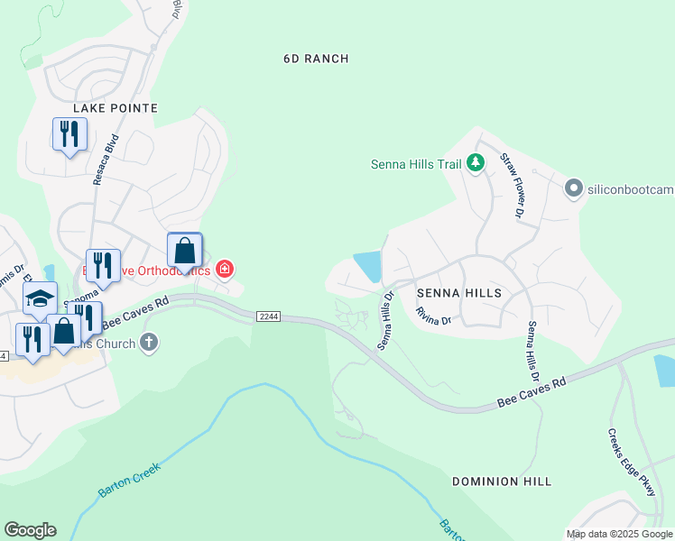 map of restaurants, bars, coffee shops, grocery stores, and more near 2320 Gilia Drive in Austin