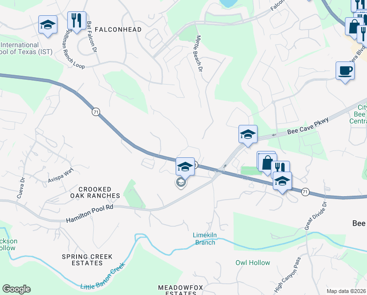 map of restaurants, bars, coffee shops, grocery stores, and more near 4810 Brisa Way in Bee Cave