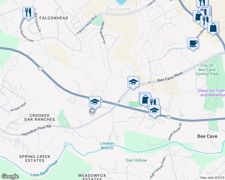 map of restaurants, bars, coffee shops, grocery stores, and more near 14421 Heron Bay Cove in Austin