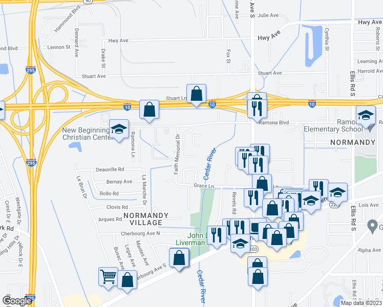 map of restaurants, bars, coffee shops, grocery stores, and more near 799 Bent Baum Road in Jacksonville