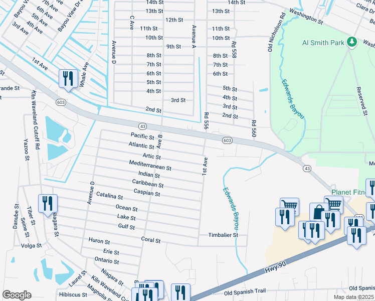 map of restaurants, bars, coffee shops, grocery stores, and more near 4042 Atlantic Street in Bay St. Louis