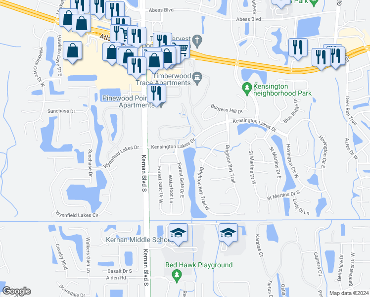 map of restaurants, bars, coffee shops, grocery stores, and more near 2011 Forest Gate Drive North in Jacksonville
