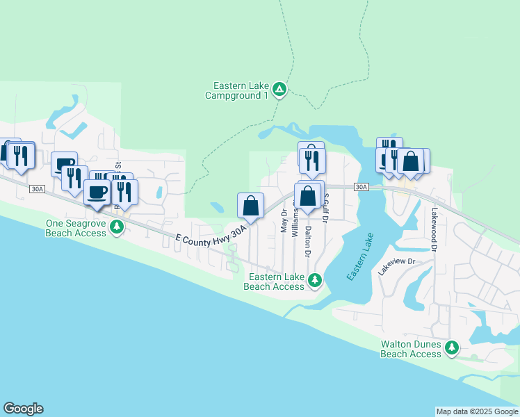 map of restaurants, bars, coffee shops, grocery stores, and more near 4717 East County Highway 30A in Santa Rosa Beach