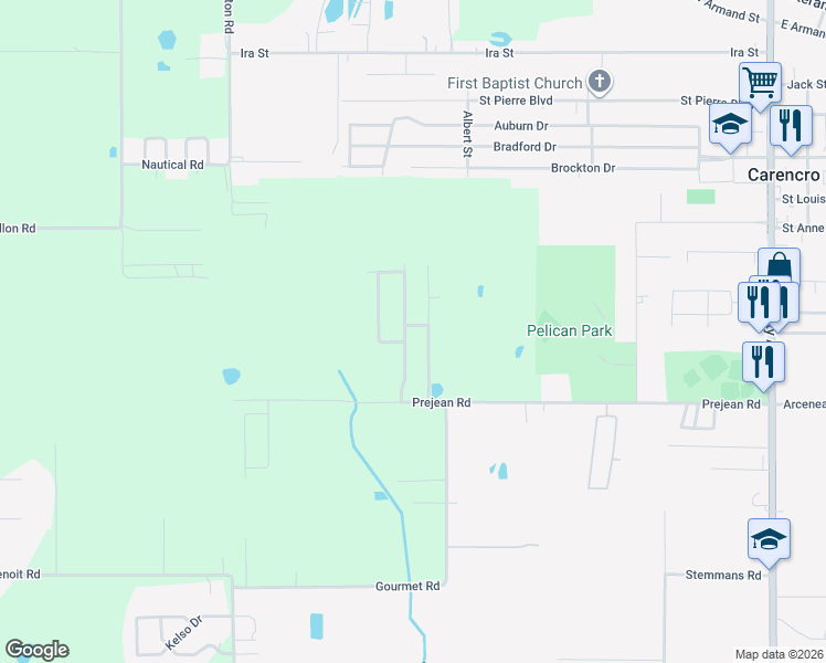 map of restaurants, bars, coffee shops, grocery stores, and more near 202 Deer Valley Lane in Carencro