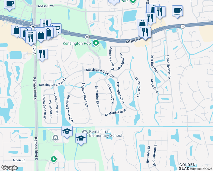 map of restaurants, bars, coffee shops, grocery stores, and more near 2034 Saint Martins Drive West in Jacksonville