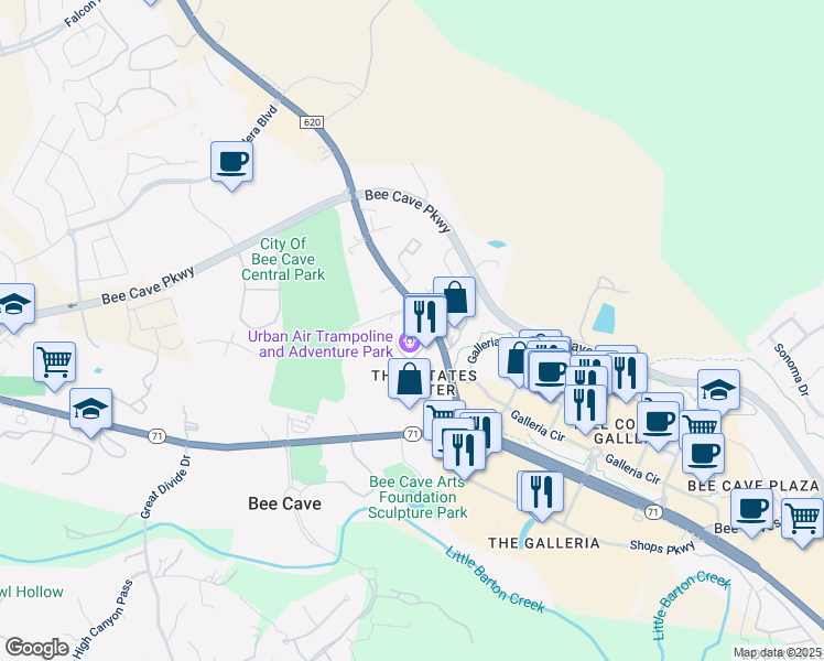 map of restaurants, bars, coffee shops, grocery stores, and more near 3936 South Farm to Market 620 Road in Austin