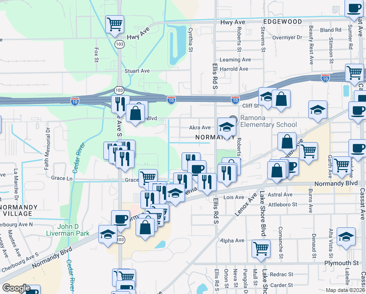 map of restaurants, bars, coffee shops, grocery stores, and more near 786 Gillen Street in Jacksonville