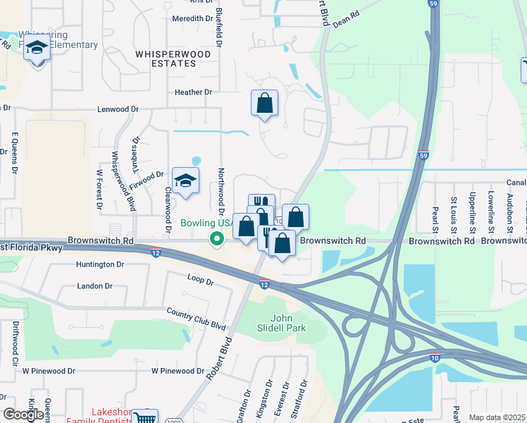 map of restaurants, bars, coffee shops, grocery stores, and more near 3 Pelican Pointe Drive in Slidell