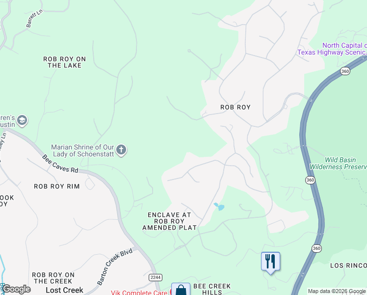 map of restaurants, bars, coffee shops, grocery stores, and more near 24 Cousteau Lane in Austin