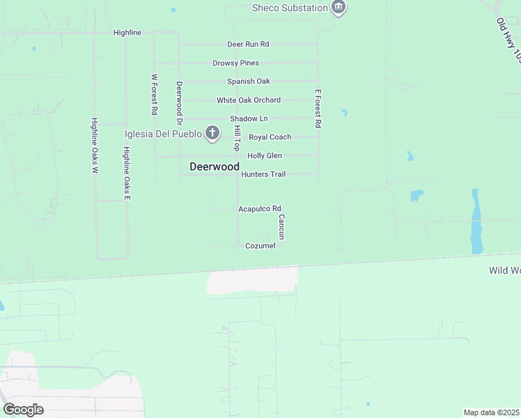 map of restaurants, bars, coffee shops, grocery stores, and more near 17395 Acapulco Road in Conroe