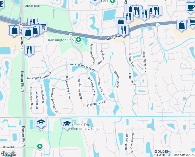 map of restaurants, bars, coffee shops, grocery stores, and more near 2016 Hovington Circle West in Jacksonville