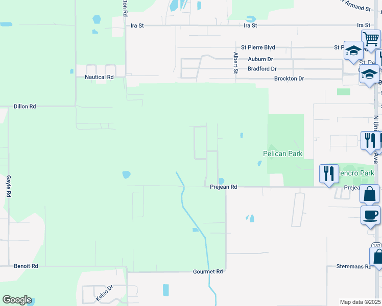 map of restaurants, bars, coffee shops, grocery stores, and more near 103 White Tail Drive in Carencro