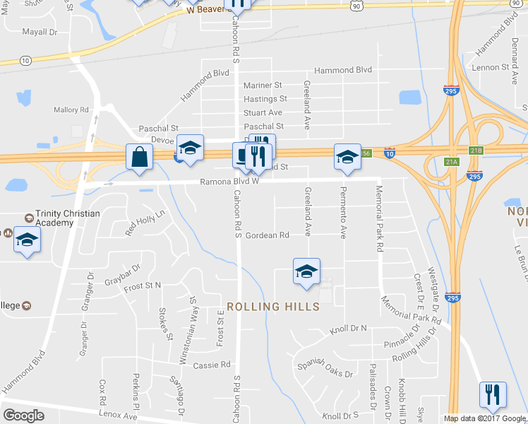 map of restaurants, bars, coffee shops, grocery stores, and more near 760 McCargo Street South in Jacksonville
