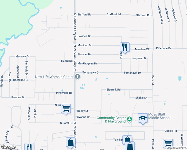 map of restaurants, bars, coffee shops, grocery stores, and more near 1403 Tomahawk Dr in Lake Charles