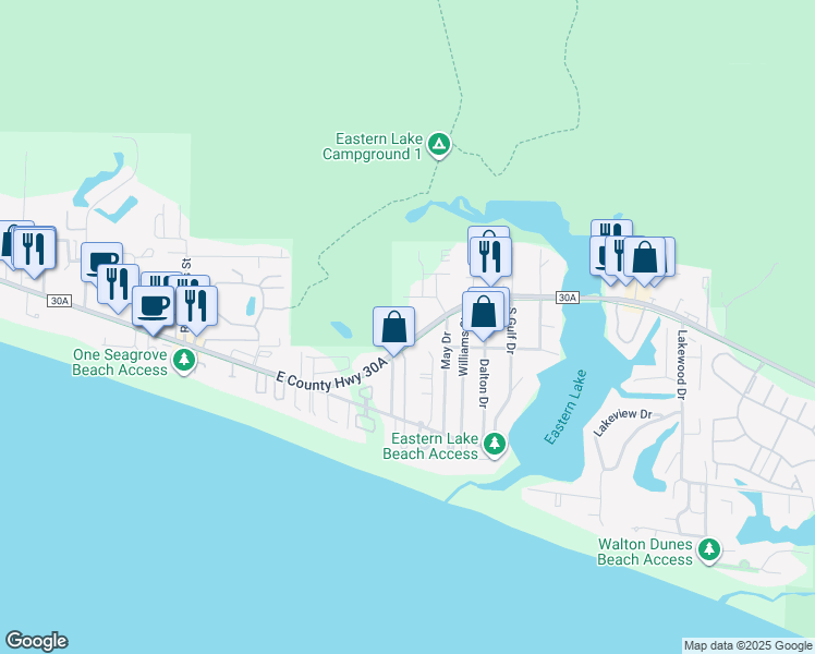 map of restaurants, bars, coffee shops, grocery stores, and more near 4721 East County Highway 30A in Santa Rosa Beach