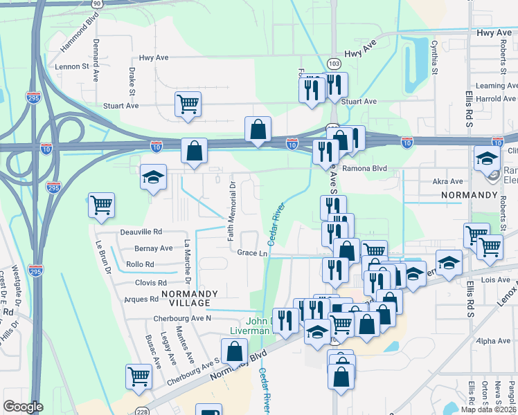 map of restaurants, bars, coffee shops, grocery stores, and more near 776 Talking Tree Drive in Jacksonville