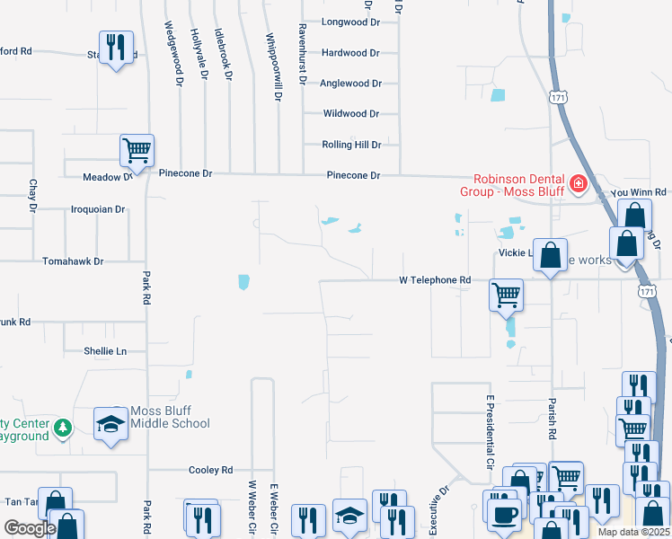 map of restaurants, bars, coffee shops, grocery stores, and more near 446 Stella Dr in Lake Charles