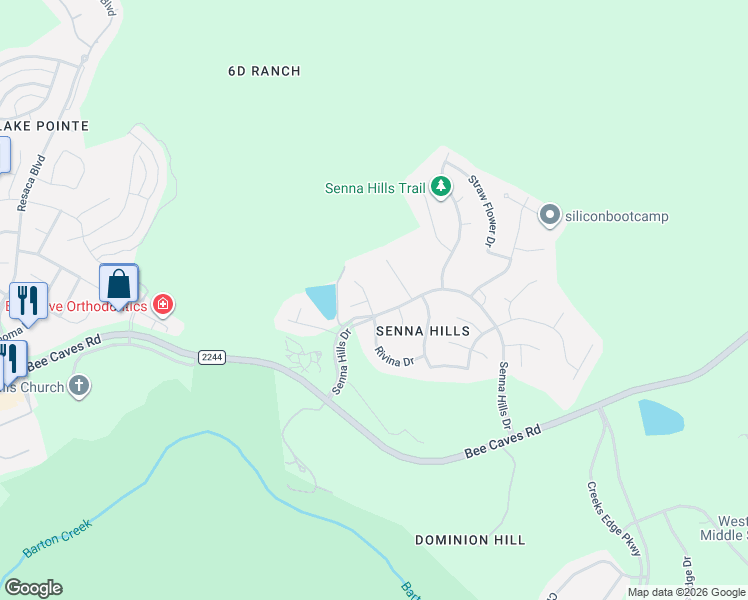 map of restaurants, bars, coffee shops, grocery stores, and more near 2217 Rivina Drive in Austin