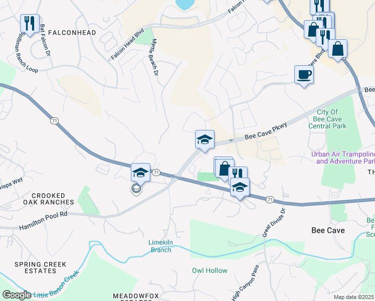 map of restaurants, bars, coffee shops, grocery stores, and more near 14058 Bee Cave Parkway in Bee Cave
