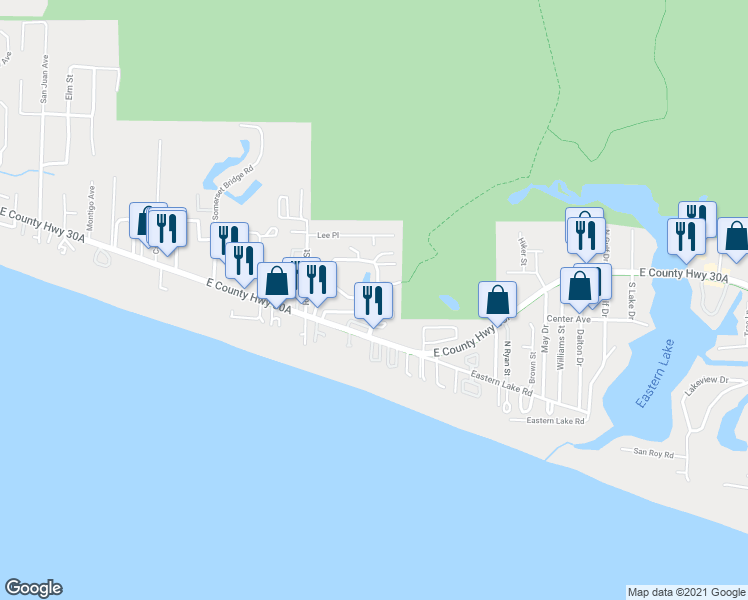 map of restaurants, bars, coffee shops, grocery stores, and more near 127 Cassine Garden Circle in Santa Rosa Beach