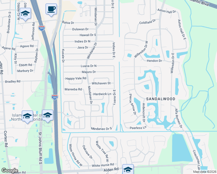 map of restaurants, bars, coffee shops, grocery stores, and more near 10963 Whitly Court in Jacksonville