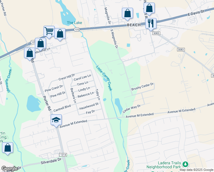 map of restaurants, bars, coffee shops, grocery stores, and more near in Conroe