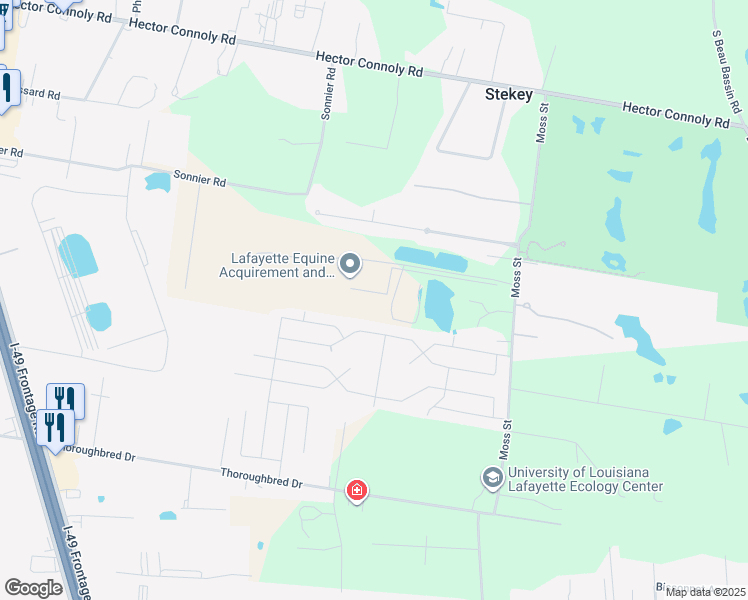map of restaurants, bars, coffee shops, grocery stores, and more near 201 Horse Farm Row in Carencro