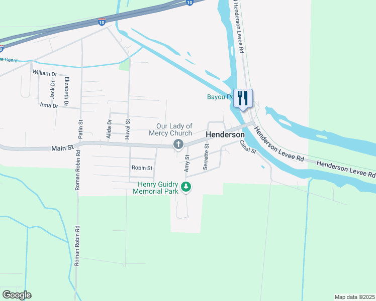 map of restaurants, bars, coffee shops, grocery stores, and more near 1007 Amy Street in Breaux Bridge
