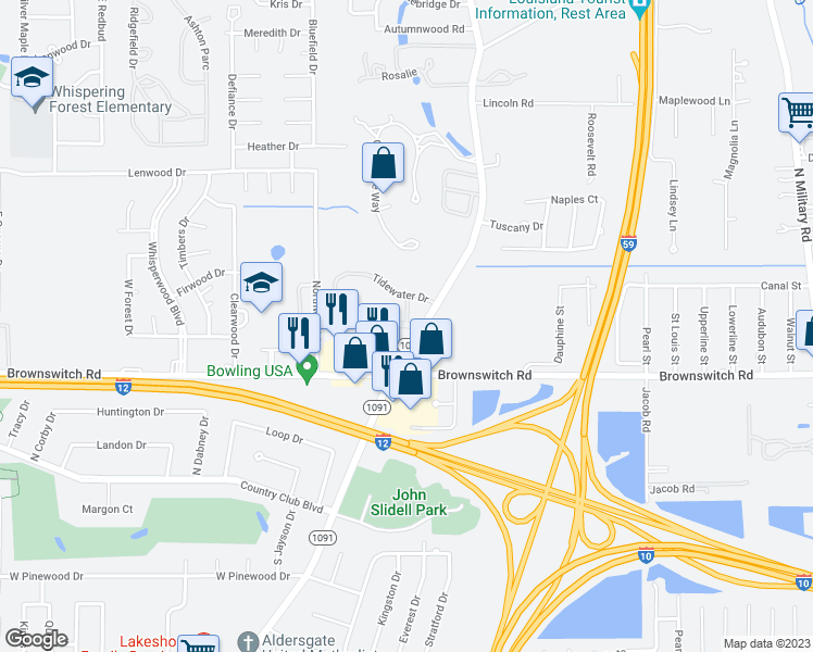 map of restaurants, bars, coffee shops, grocery stores, and more near 3111 Pelican Pointe Drive in Slidell
