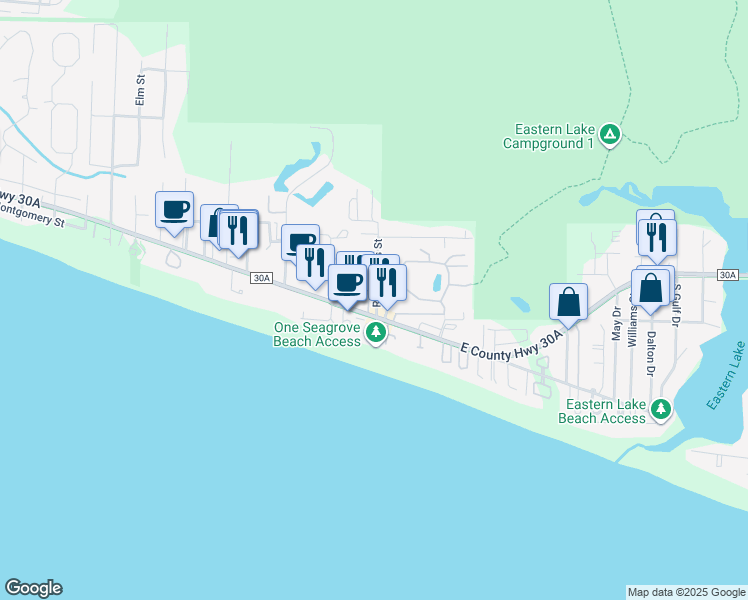 map of restaurants, bars, coffee shops, grocery stores, and more near 36 Palmeira Way in Santa Rosa Beach
