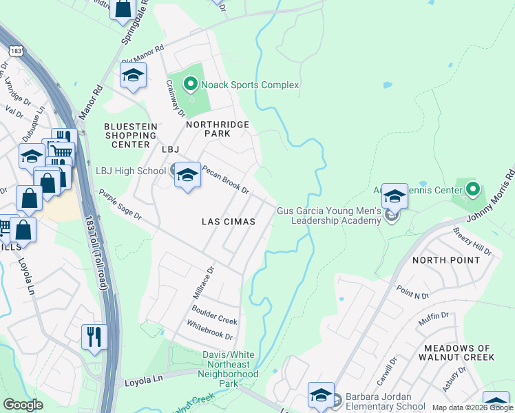 map of restaurants, bars, coffee shops, grocery stores, and more near 7404 Gunnison Pass in Austin