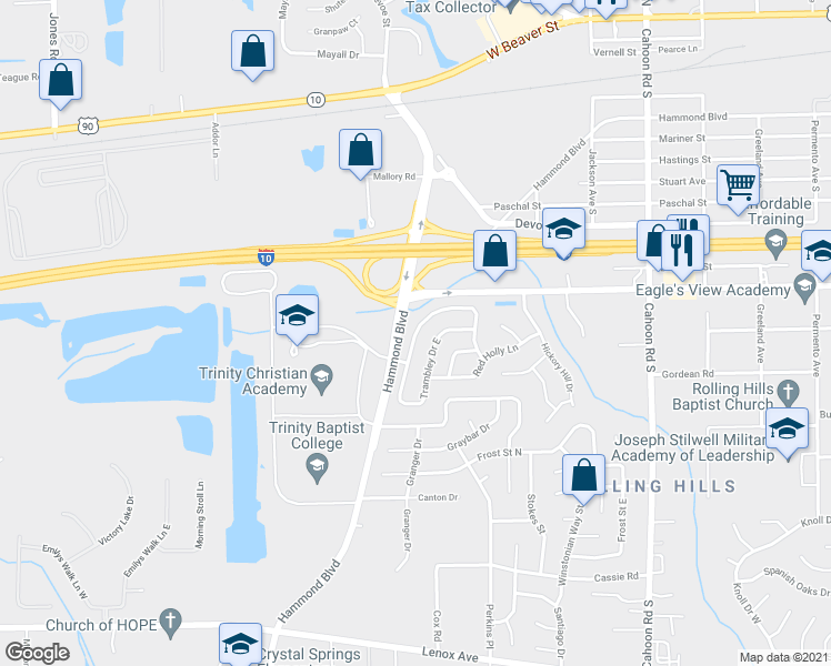 map of restaurants, bars, coffee shops, grocery stores, and more near 749 Perryman Lane West in Jacksonville
