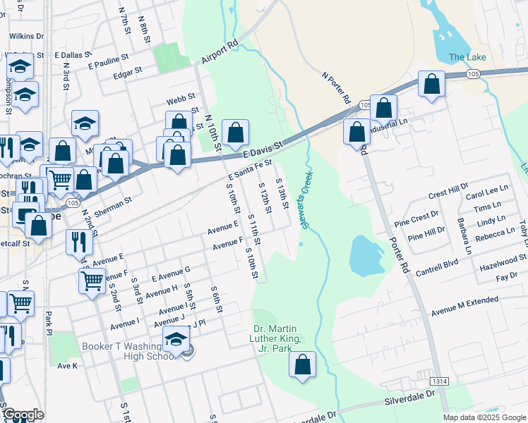 map of restaurants, bars, coffee shops, grocery stores, and more near 412 South 12th Street in Conroe