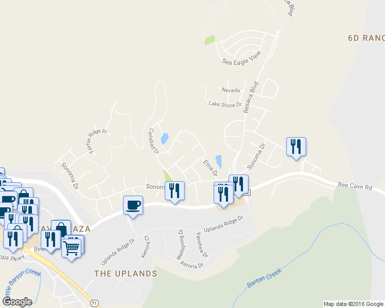 map of restaurants, bars, coffee shops, grocery stores, and more near 12025 Tulare Drive in Austin