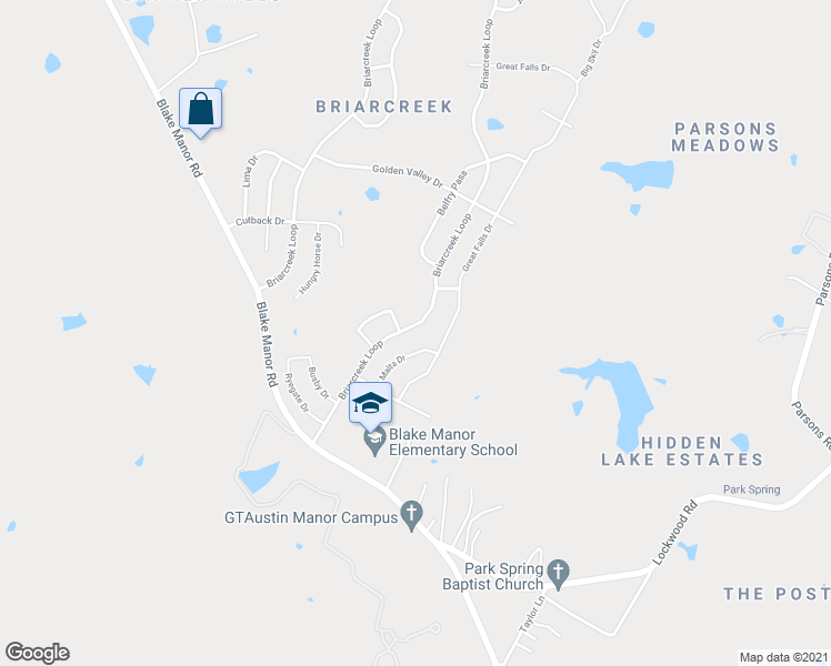 map of restaurants, bars, coffee shops, grocery stores, and more near 13916 Briarcreek Loop in Manor