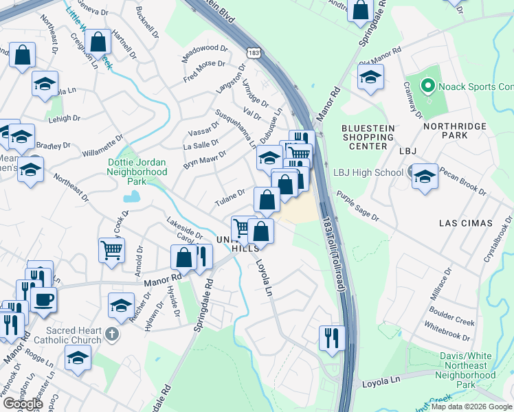 map of restaurants, bars, coffee shops, grocery stores, and more near 6808 Kings Point in Austin