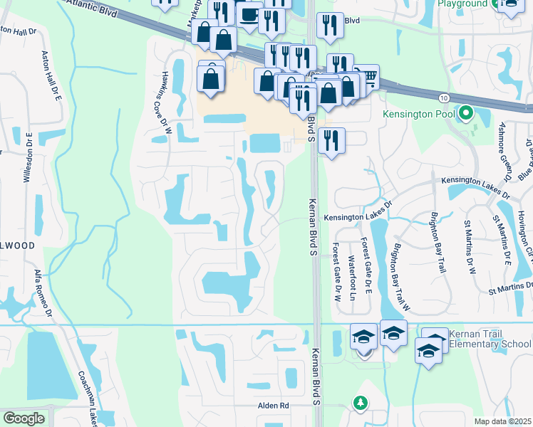 map of restaurants, bars, coffee shops, grocery stores, and more near 12337 Wynnfield Lakes Drive in Jacksonville