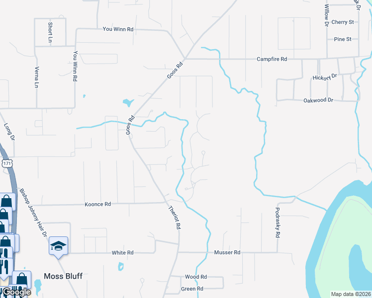 map of restaurants, bars, coffee shops, grocery stores, and more near 933 Saint James Drive in Lake Charles