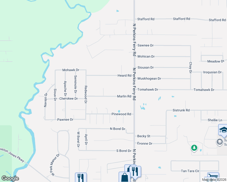 map of restaurants, bars, coffee shops, grocery stores, and more near 1720 Marlin Rd in Lake Charles