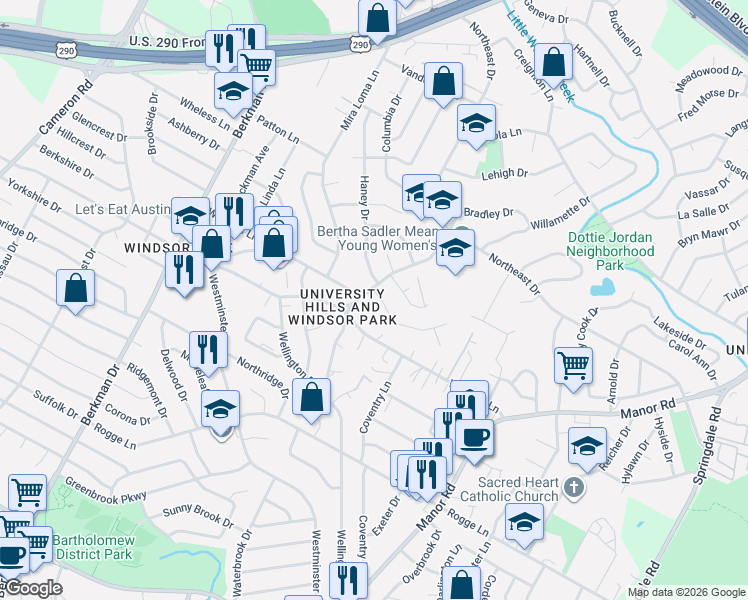 map of restaurants, bars, coffee shops, grocery stores, and more near 2200 Wheless Lane in Austin